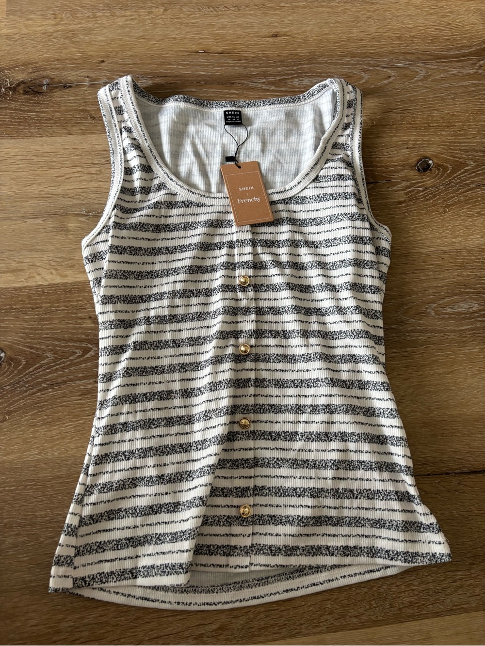Frenchi Cream and Black Striped Button-Front Tank